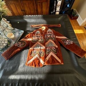 NEW V. DE VINSTER patchwork "velvet" Jacket Brown Embroidered Boho S Alder Coat
